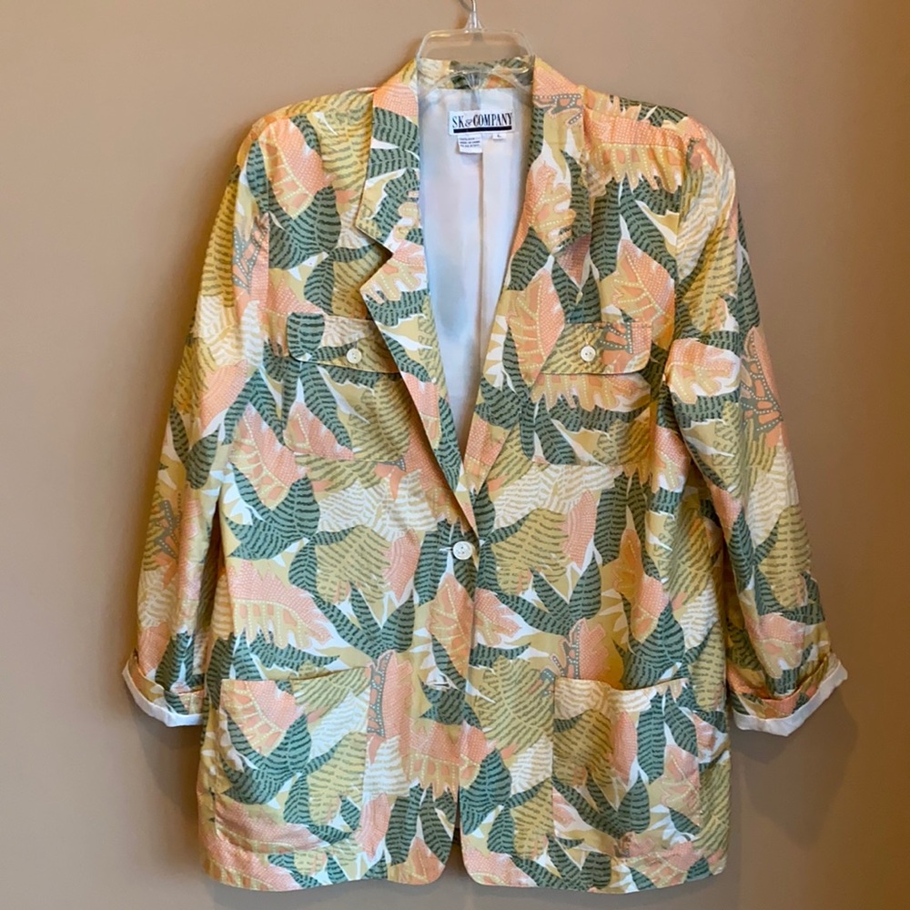 SK & Company Silk Olive Creamsicle Tropical Jacket